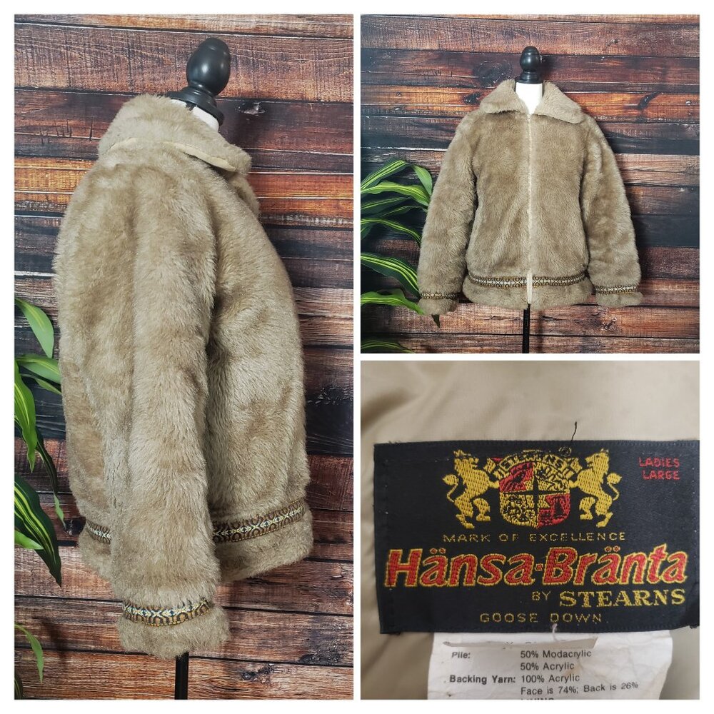 Hansa Branta By Stearns Vintage 70s Faux Fur Parka Coat Size L Goose Down